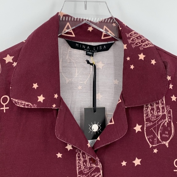 Mina Lisa Jersey Button up top Psych knit lounge PJ astrology hand star new S - Picture 2 of 4
